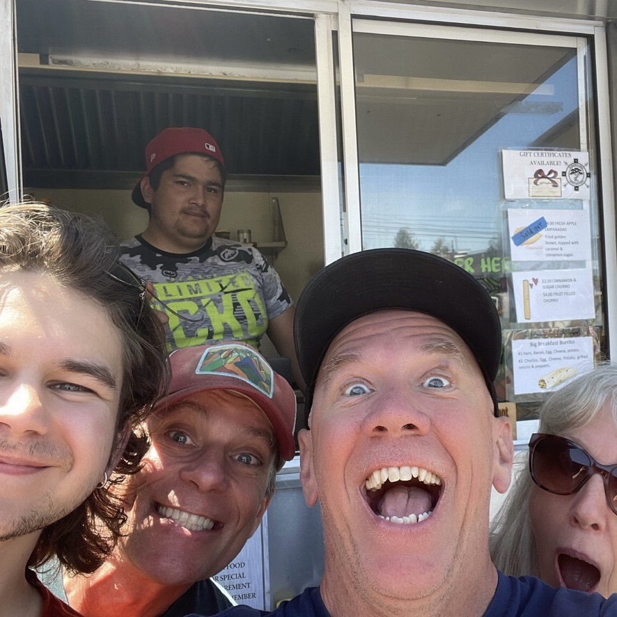 Group selfie at the breakfast burrito window
