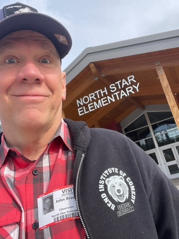 Bear Brennan in BIC hoodie at North Star Elementary